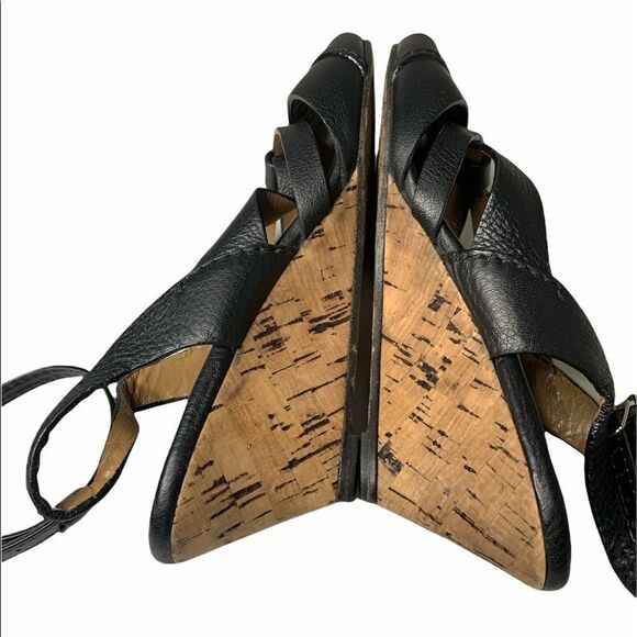 𝅺chloe Leather Ankle Strap Cork Wedge Sandals - Picture 6 of 8